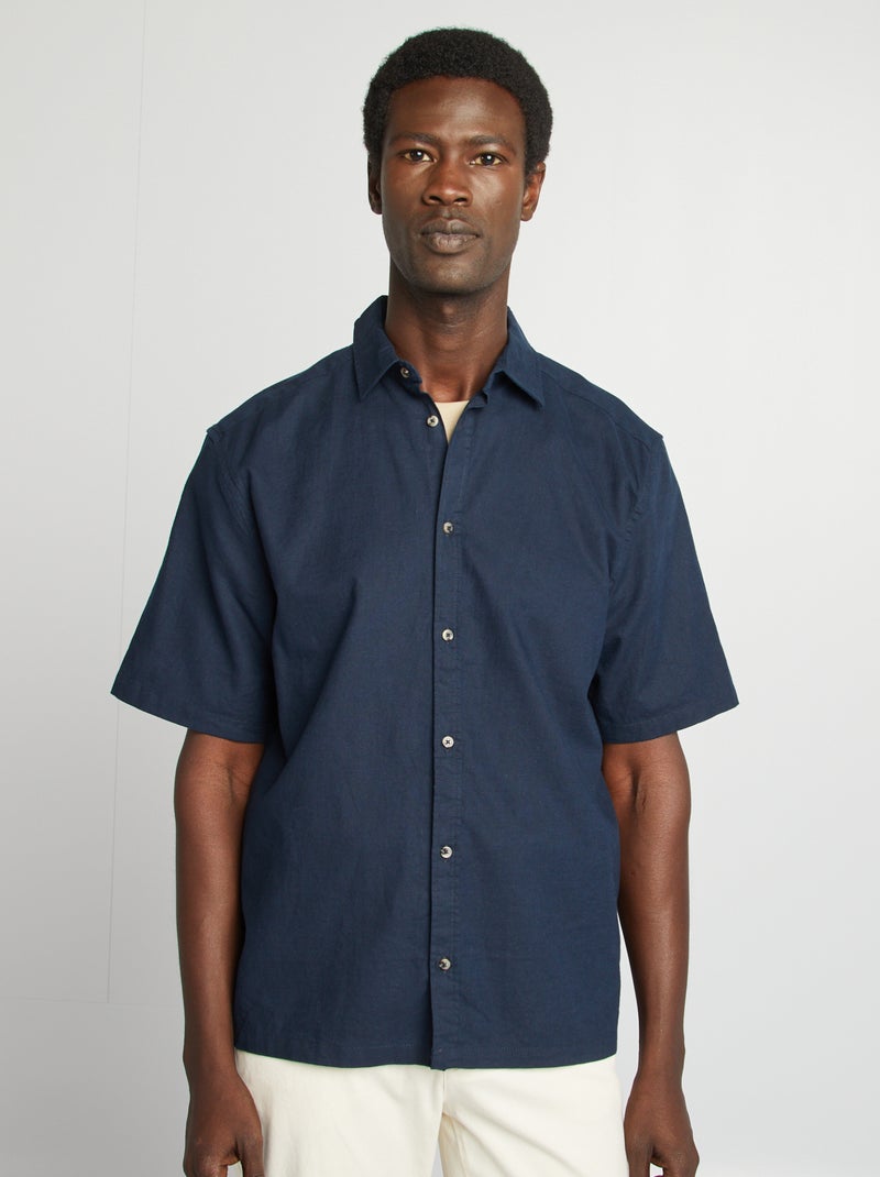 Chemise regular en lin mélangé Bleu marine - Kiabi