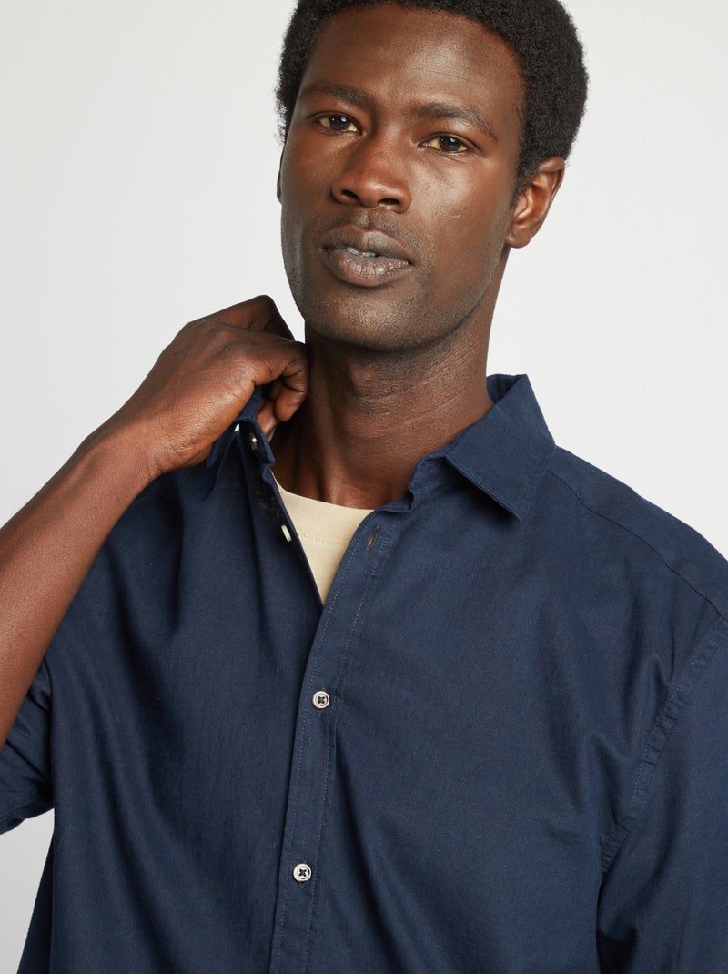 Chemise regular en lin mélangé Bleu marine - Kiabi