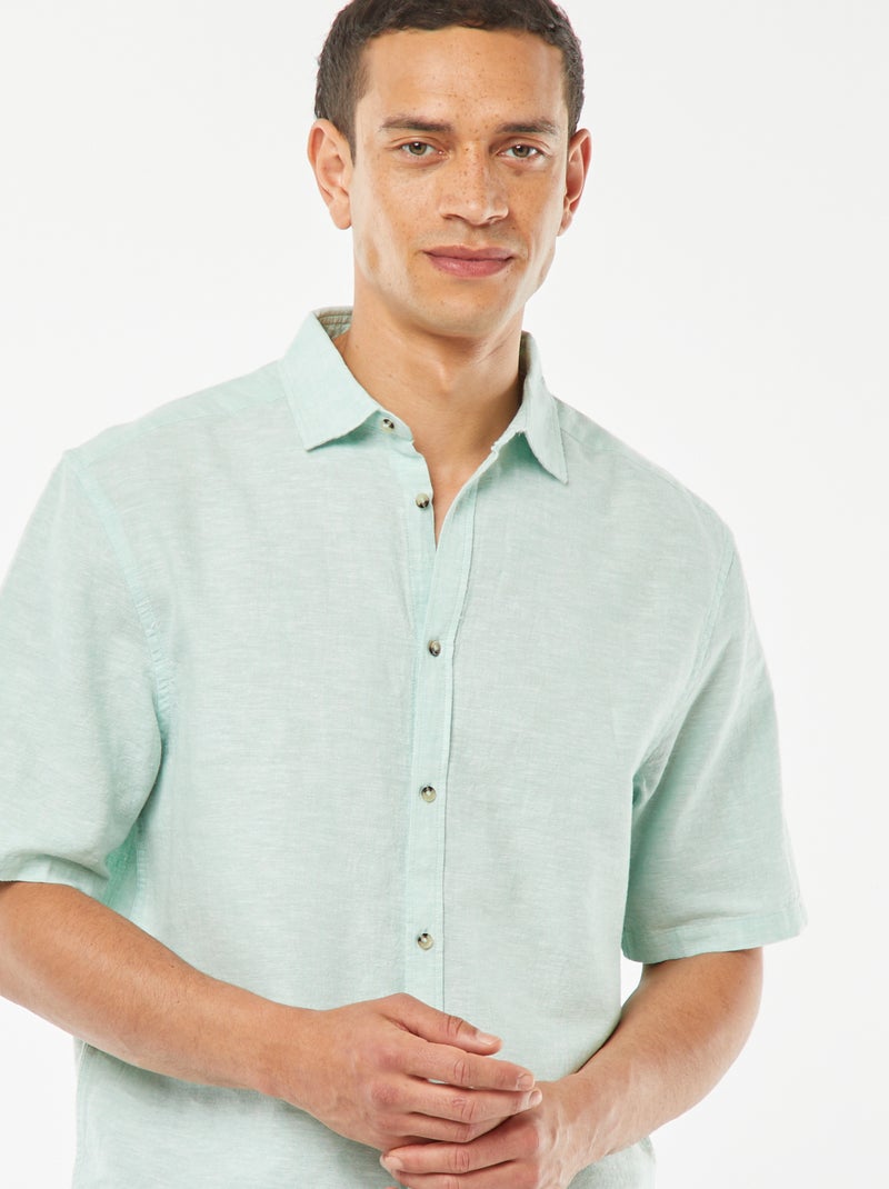 Chemise regular en lin mélangé VERT - Kiabi