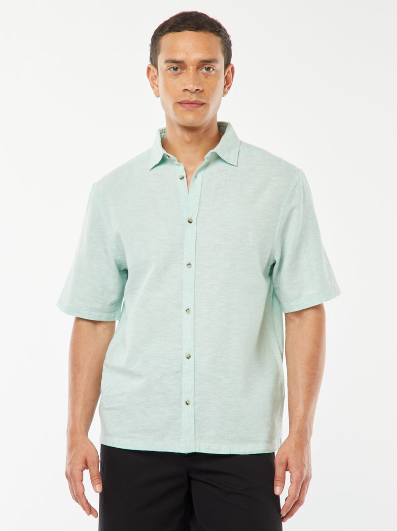 Chemise regular en lin mélangé VERT - Kiabi