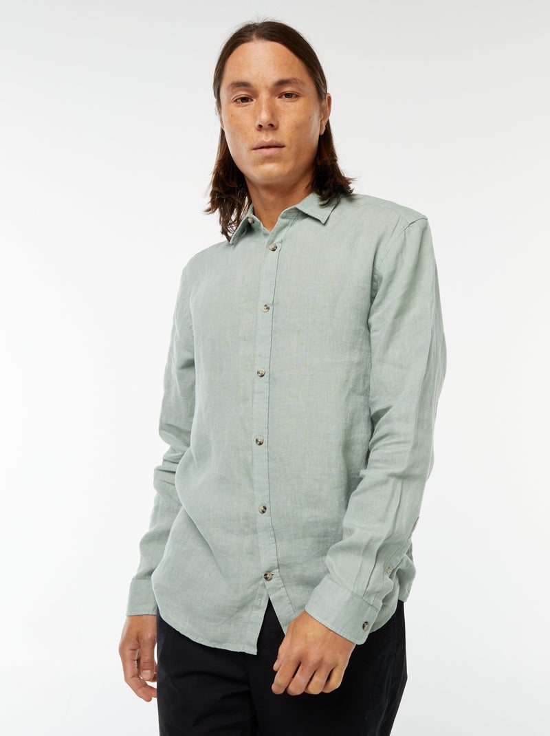 Chemise regular en lin Vert - Kiabi