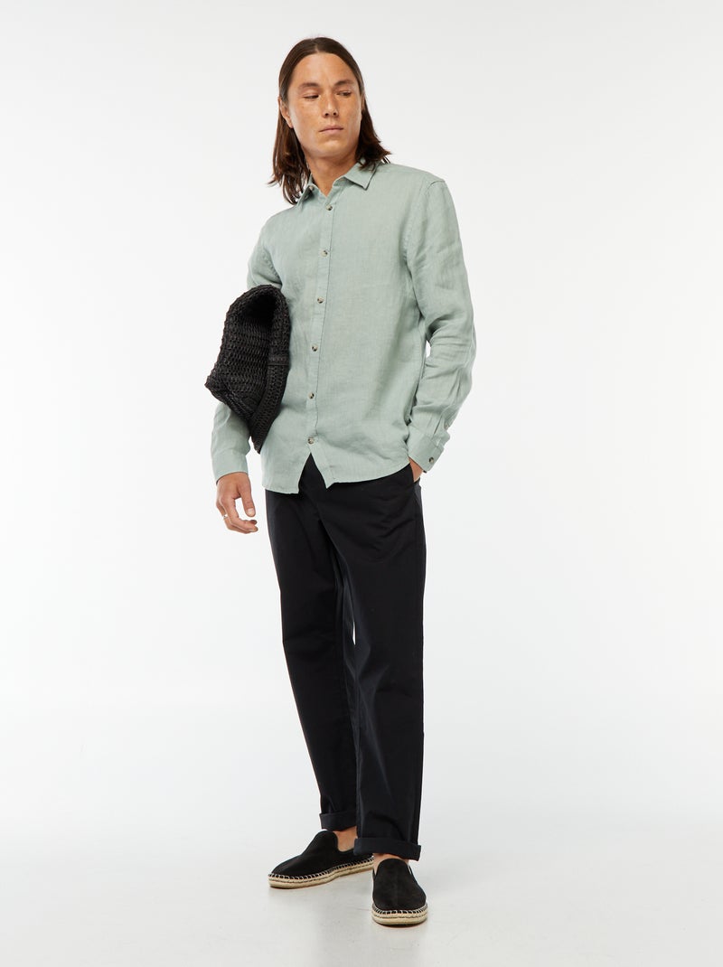 Chemise regular en lin Vert - Kiabi