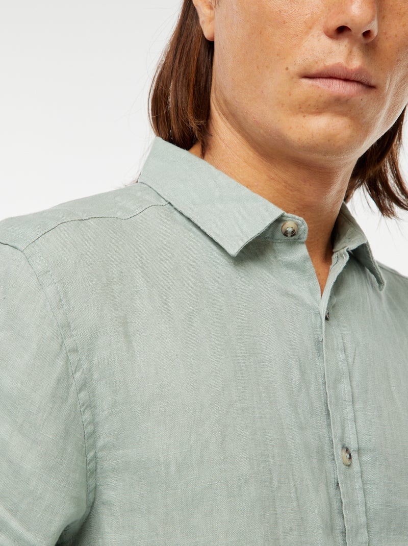 Chemise regular en lin Vert - Kiabi