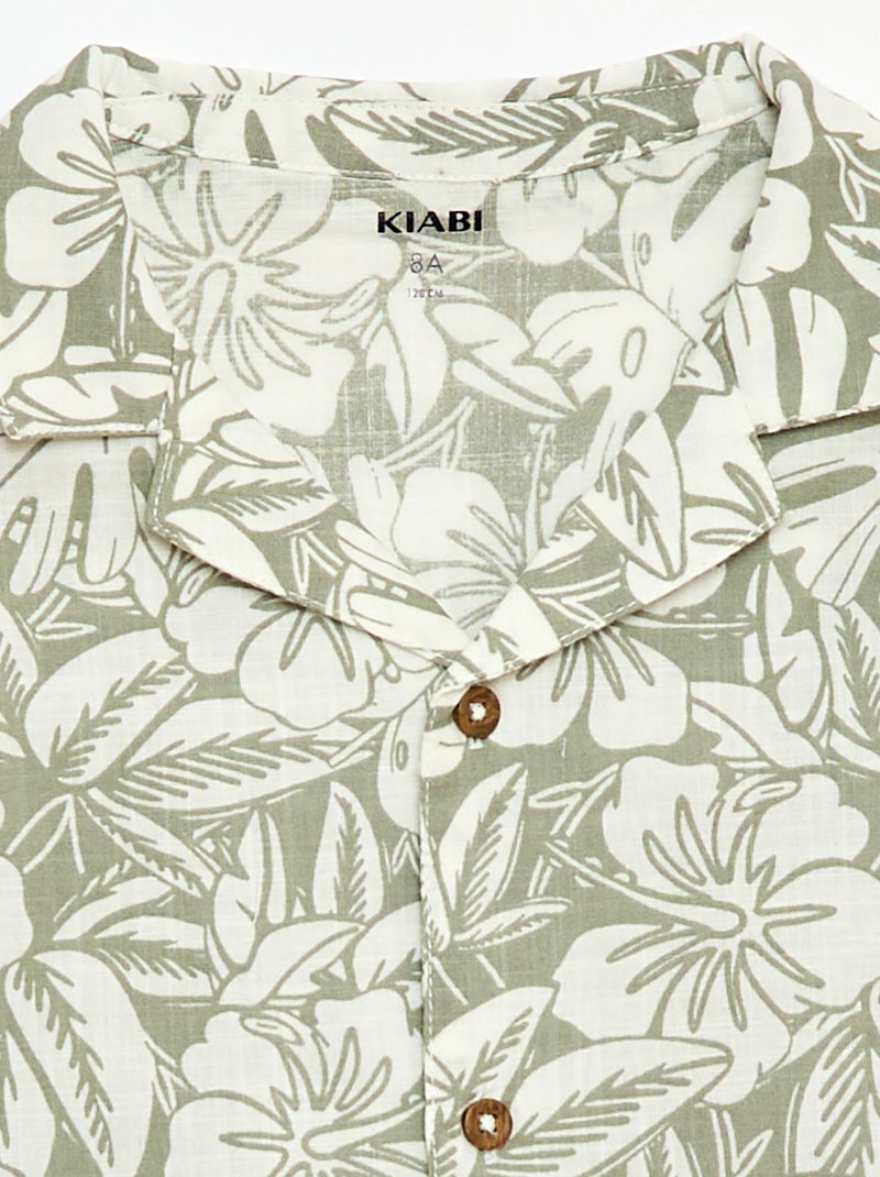 Chemise regular manches courtes en coton Kaki - Kiabi