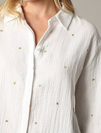 Chemise romantique en gaze de coton avec broderies cœur 'Deeluxe'