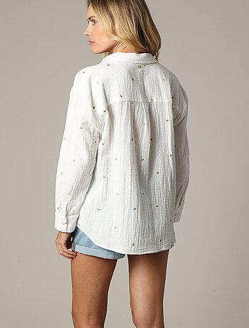 Chemise romantique en gaze de coton avec broderies cœur 'Deeluxe'