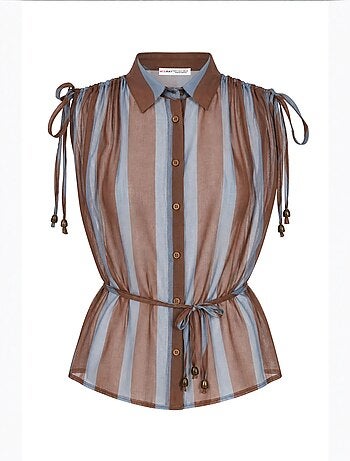 Chemise sans manches boutonnée à rayures avec détail nœud mixray