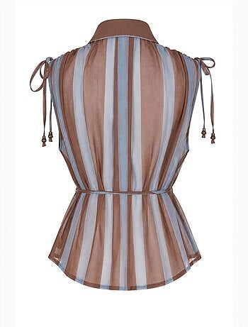Chemise sans manches boutonnée à rayures avec détail nœud mixray
