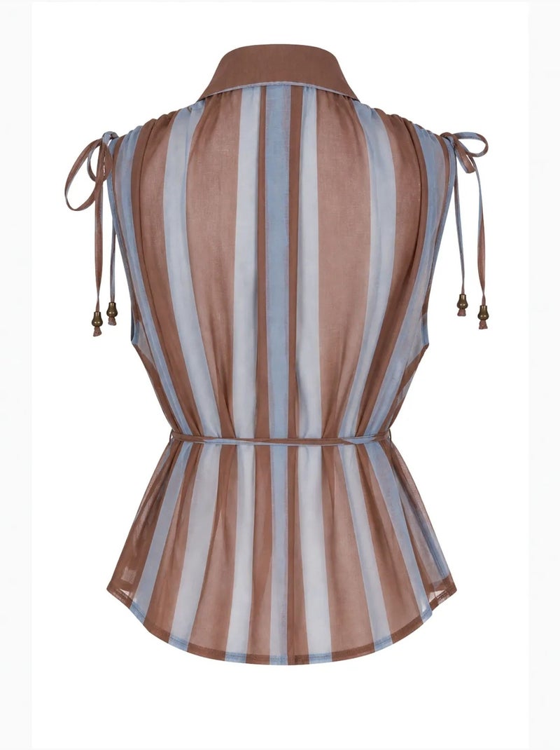Chemise sans manches boutonnée à rayures avec détail nœud mixray Marron chocolat - Kiabi