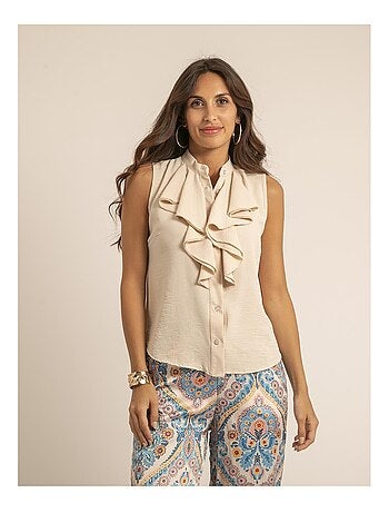 Chemise sans manches col jabot ODESSA