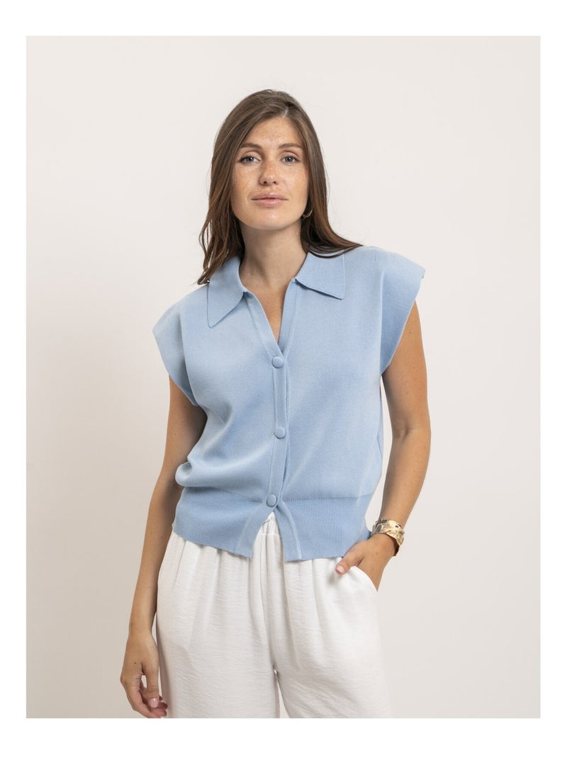 Chemise sans manches col polo FARDA Bleu ciel - Kiabi