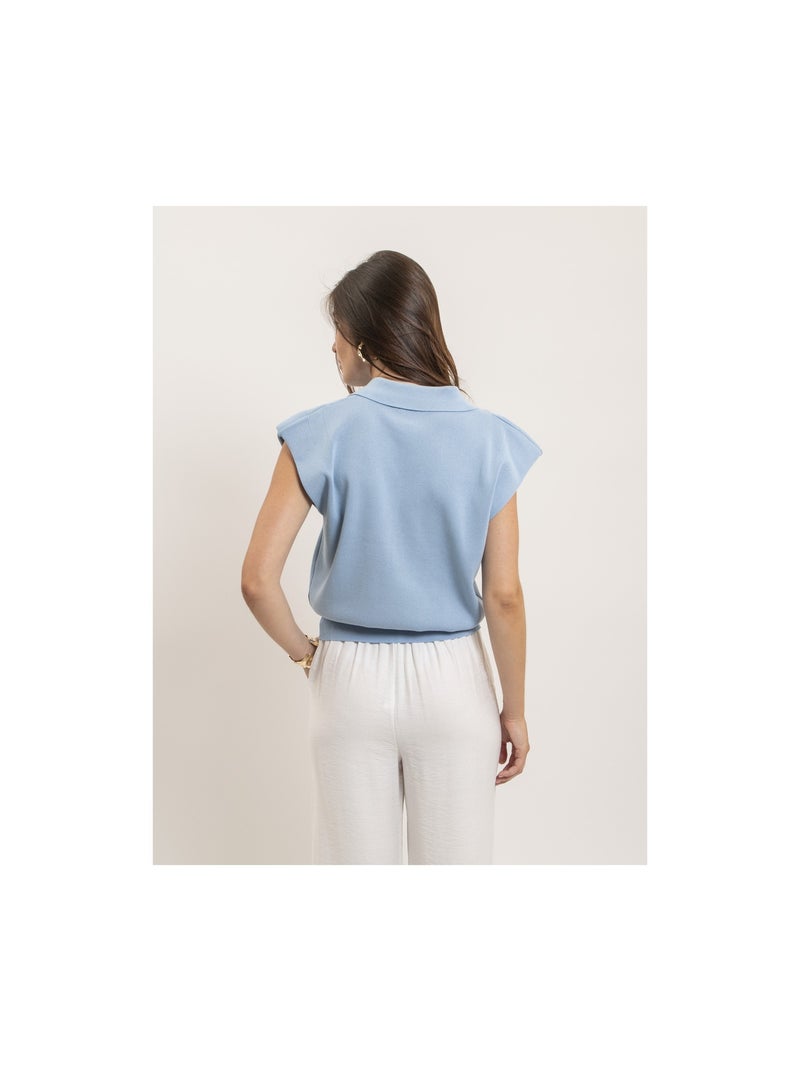 Chemise sans manches col polo farda Bleu ciel - Kiabi