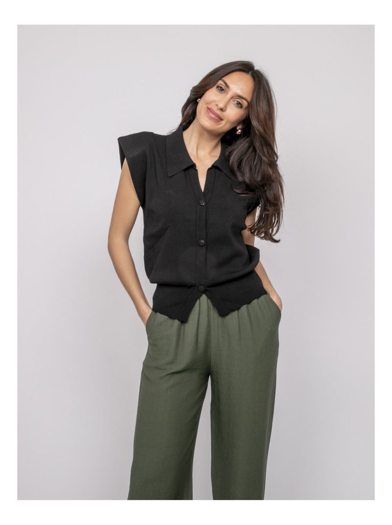 Chemise sans manches col polo FARDA Noir - Kiabi