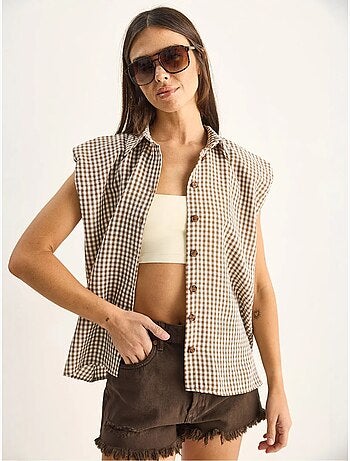 Chemise sans manches en coton à carreaux vichy lucci