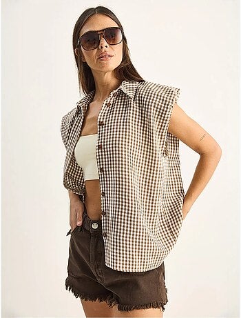 Chemise sans manches en coton à carreaux vichy lucci