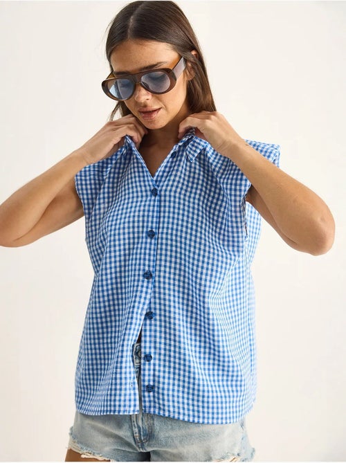Chemise sans manches en coton à carreaux vichy lucci - Kiabi Chemise sans manches en coton à carreaux vichy lucci - Kiabi