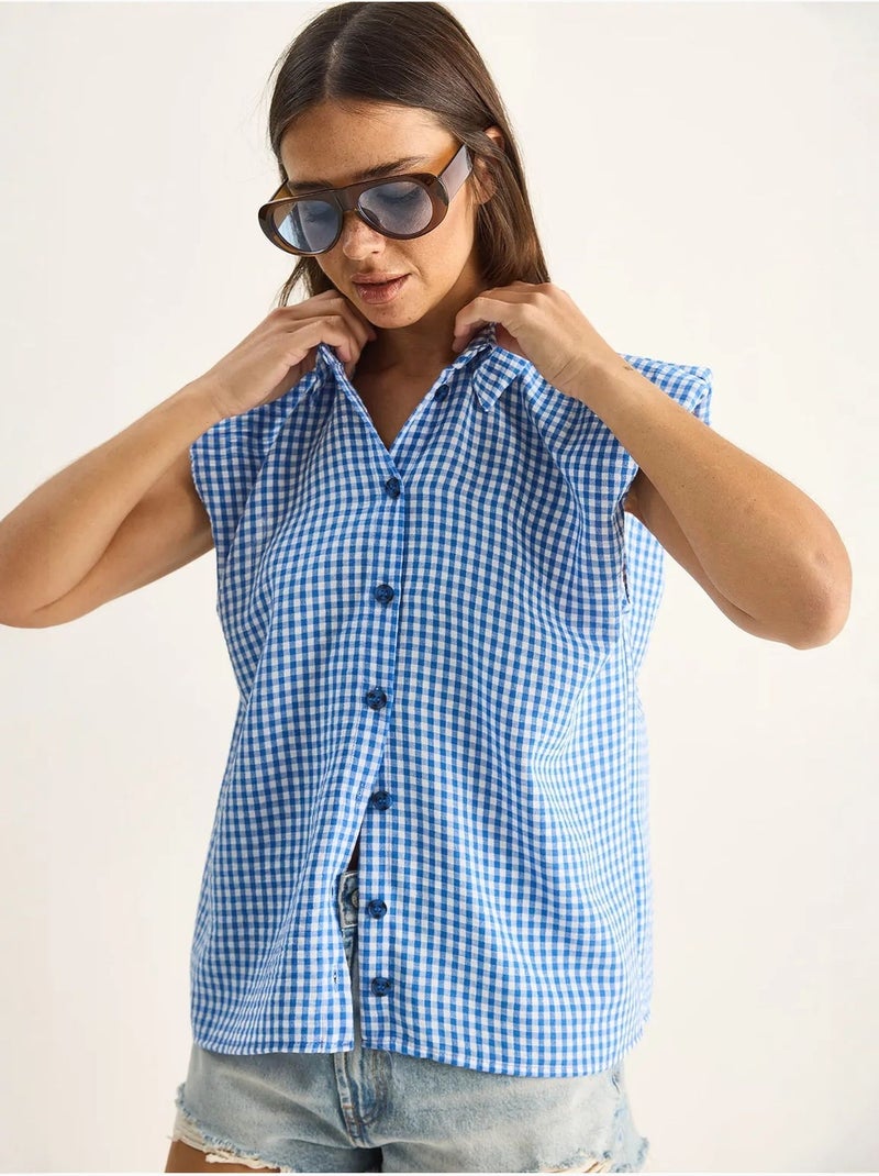 Chemise sans manches en coton à carreaux vichy lucci Bleu - Kiabi