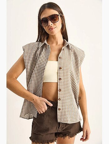 Chemise sans manches en coton à carreaux vichy lucci