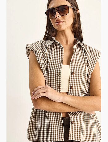 Chemise sans manches en coton à carreaux vichy lucci