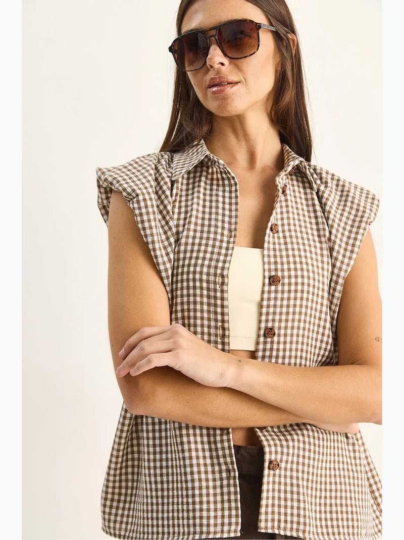 Chemise sans manches en coton à carreaux vichy lucci Marron - Kiabi