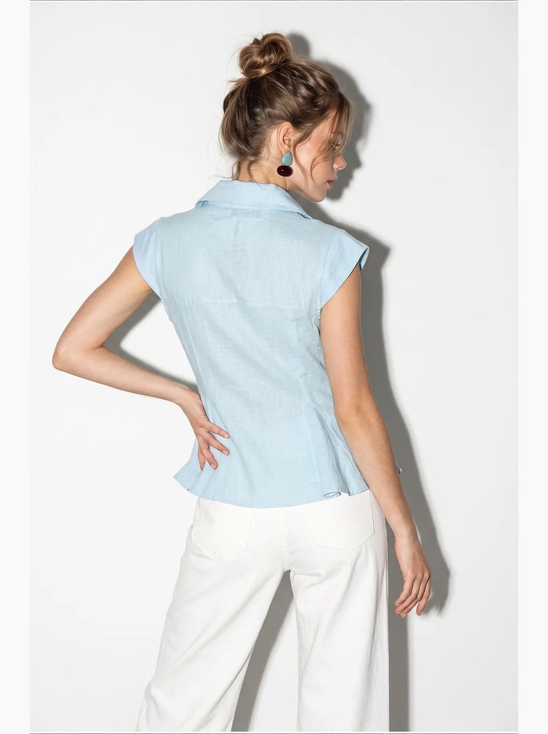 Chemise sans manches en coton, coupe ajustée lucci Bleu ciel - Kiabi