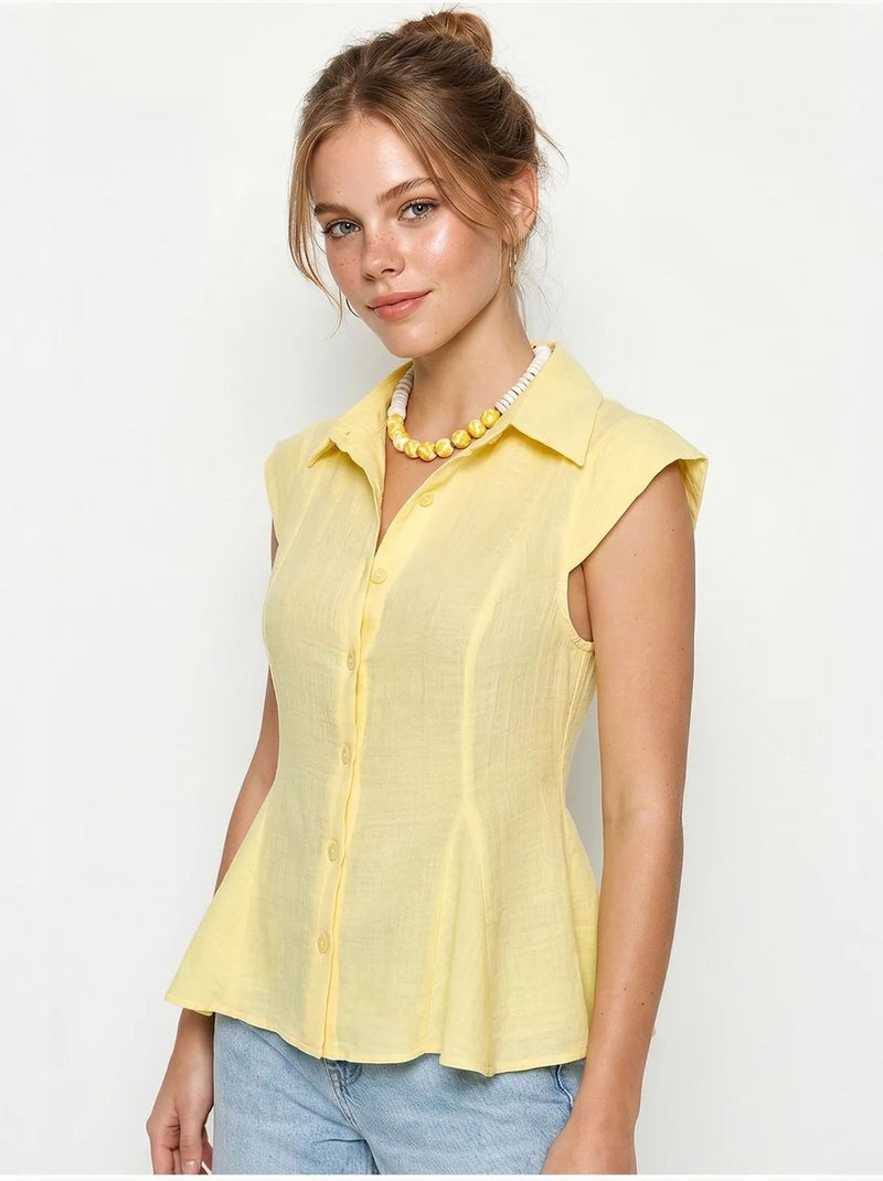 Chemise sans manches en coton, coupe ajustée lucci Jaune citron - Kiabi