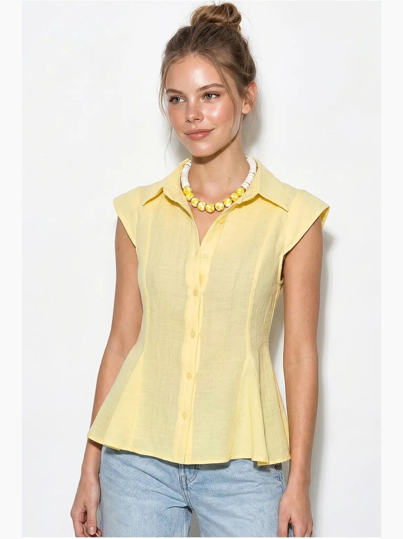 Chemise sans manches en coton, coupe ajustée lucci Jaune citron - Kiabi
