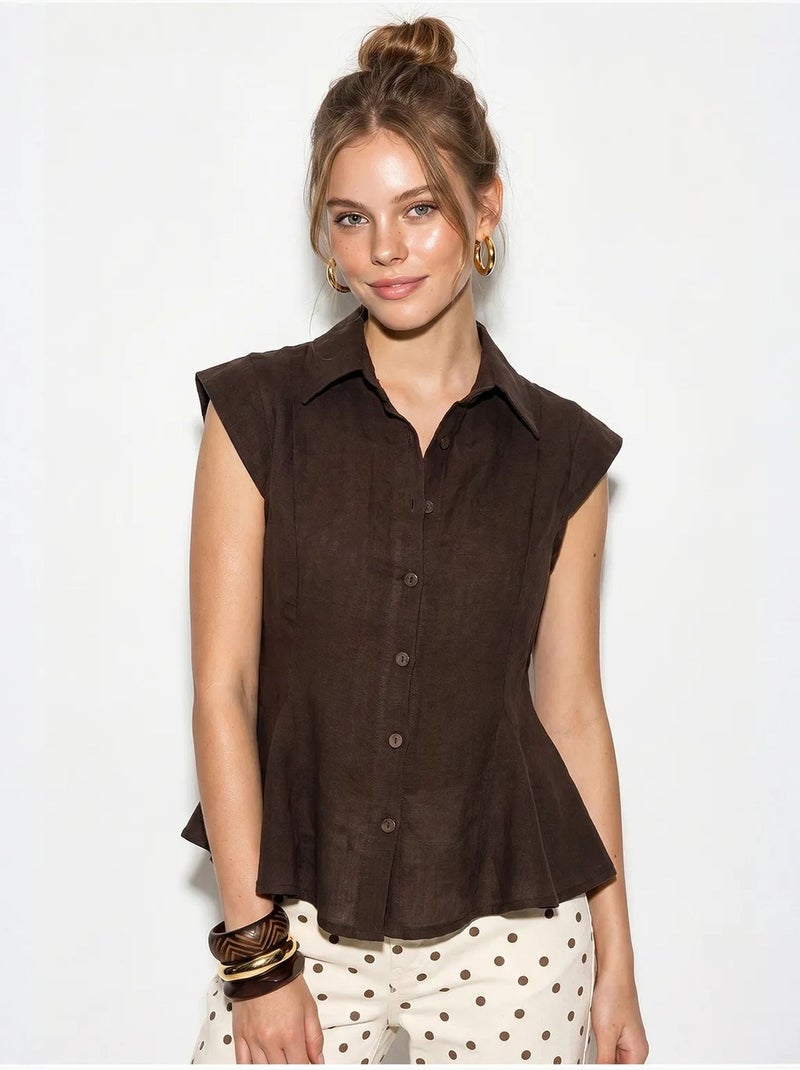 Chemise sans manches en coton, coupe ajustée lucci Marron - Kiabi
