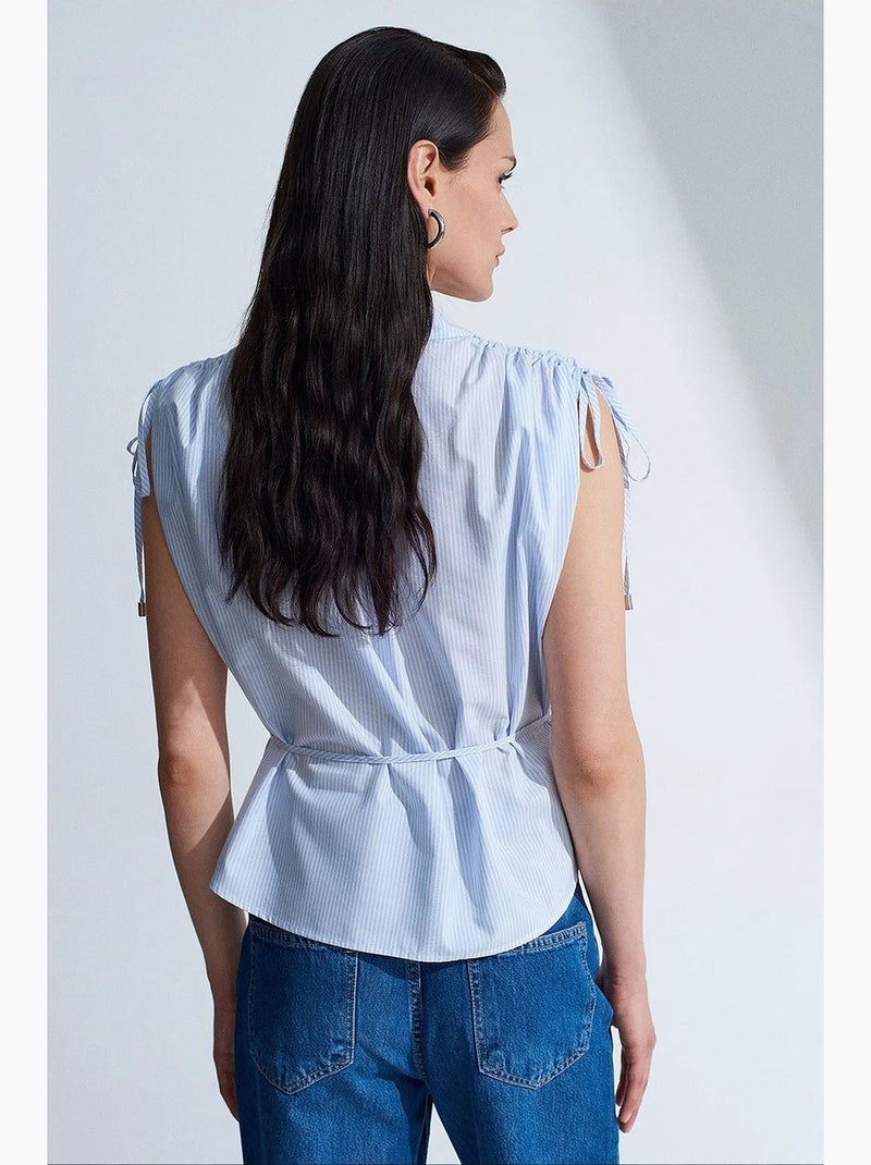 Chemise sans manches en popeline de coton rayée dilvin Bleu ciel - Kiabi
