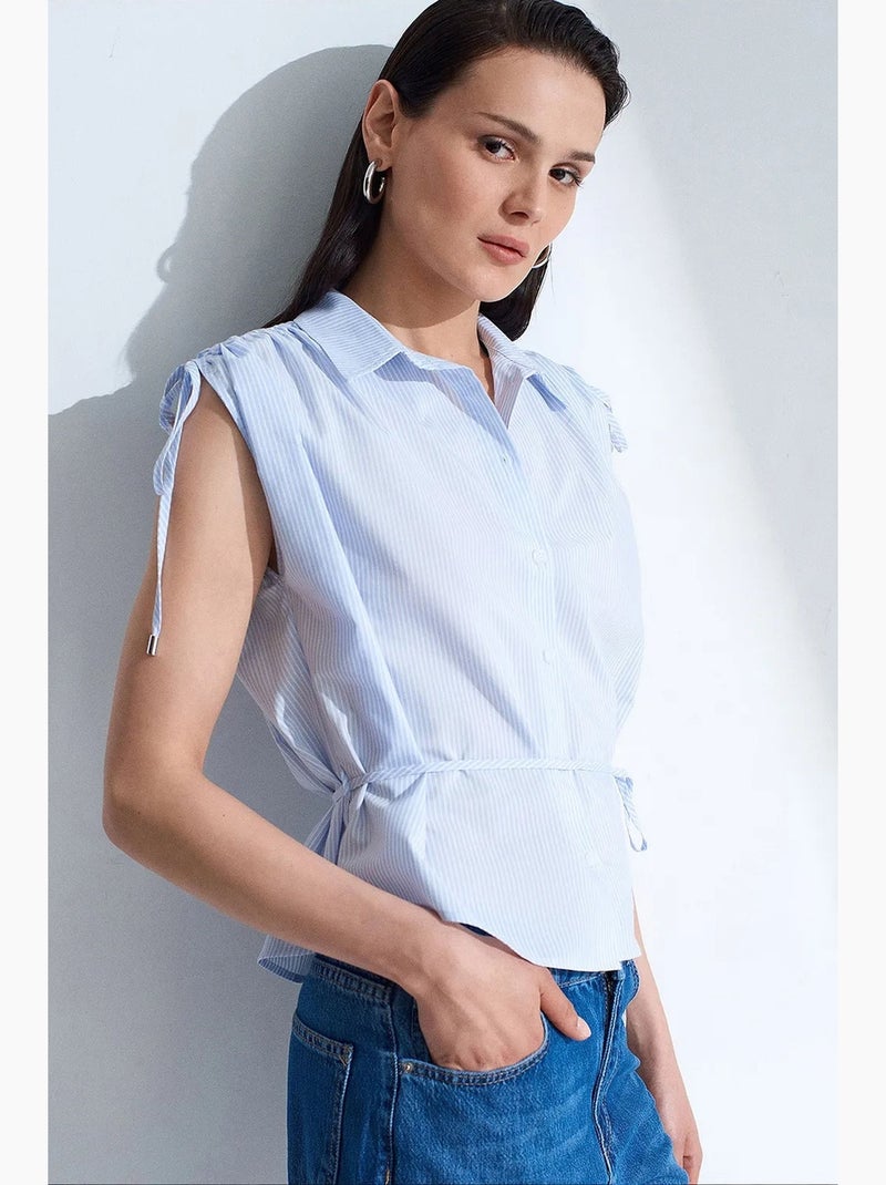 Chemise sans manches en popeline de coton rayée dilvin Bleu ciel - Kiabi