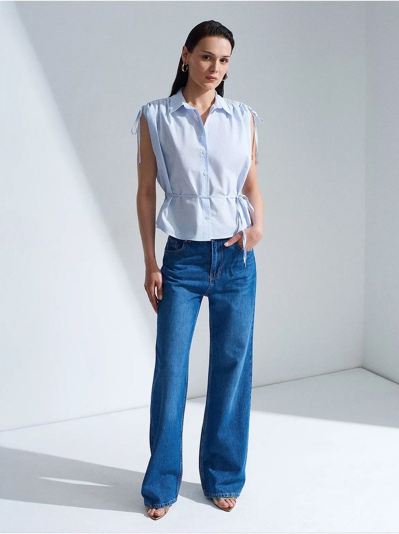 Chemise sans manches en popeline de coton rayée dilvin Bleu ciel - Kiabi