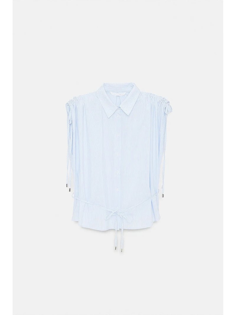 Chemise sans manches en popeline de coton rayée dilvin Bleu ciel - Kiabi