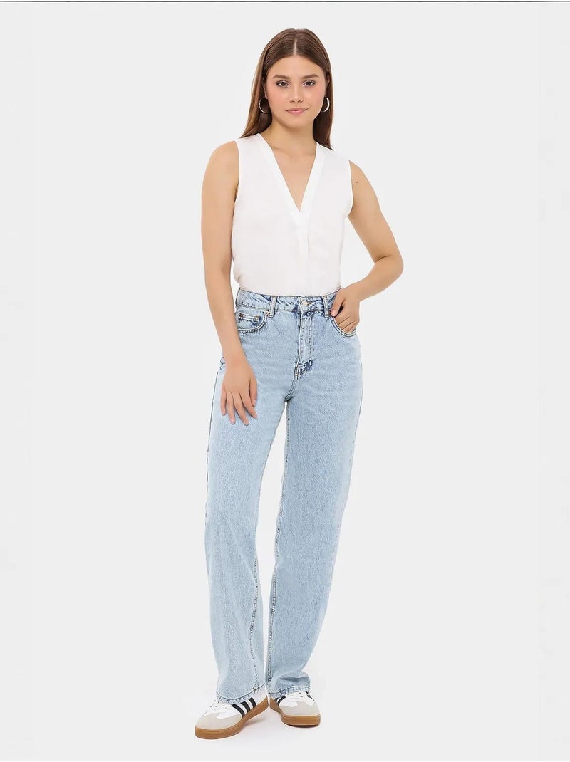 Chemise sans manches semi-transparente à col en V Blanc - Kiabi