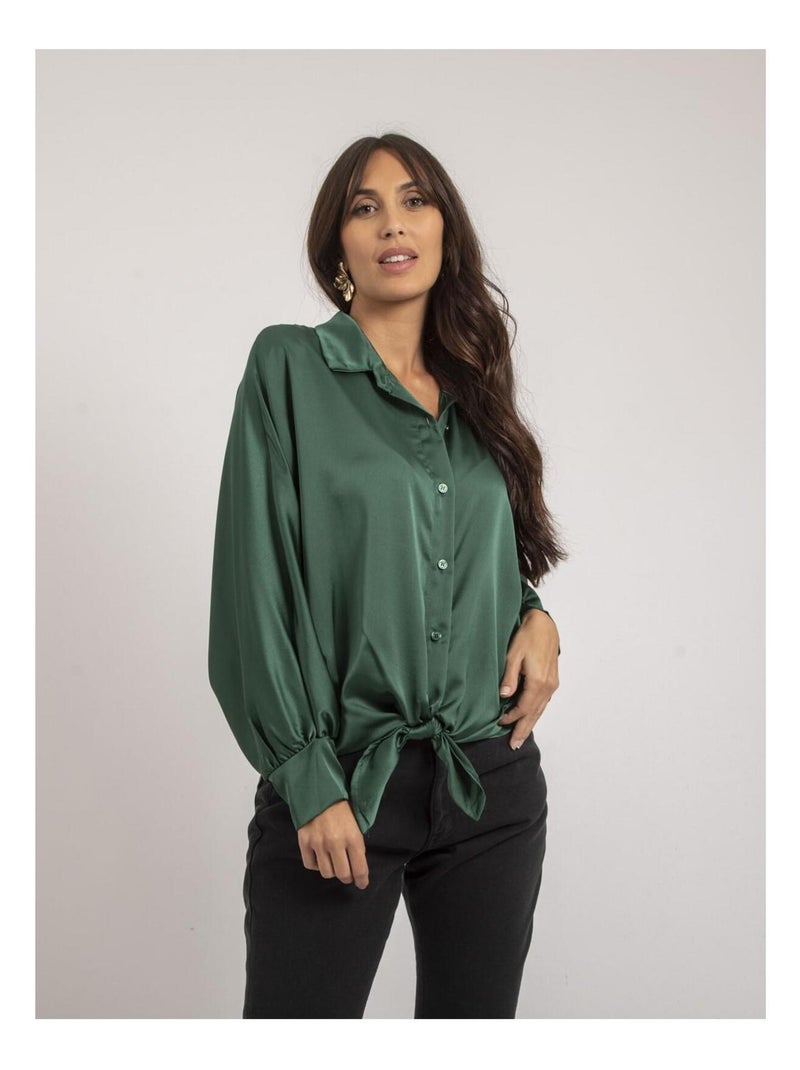 Chemise satin à nouer OBANA Vert forêt - Kiabi