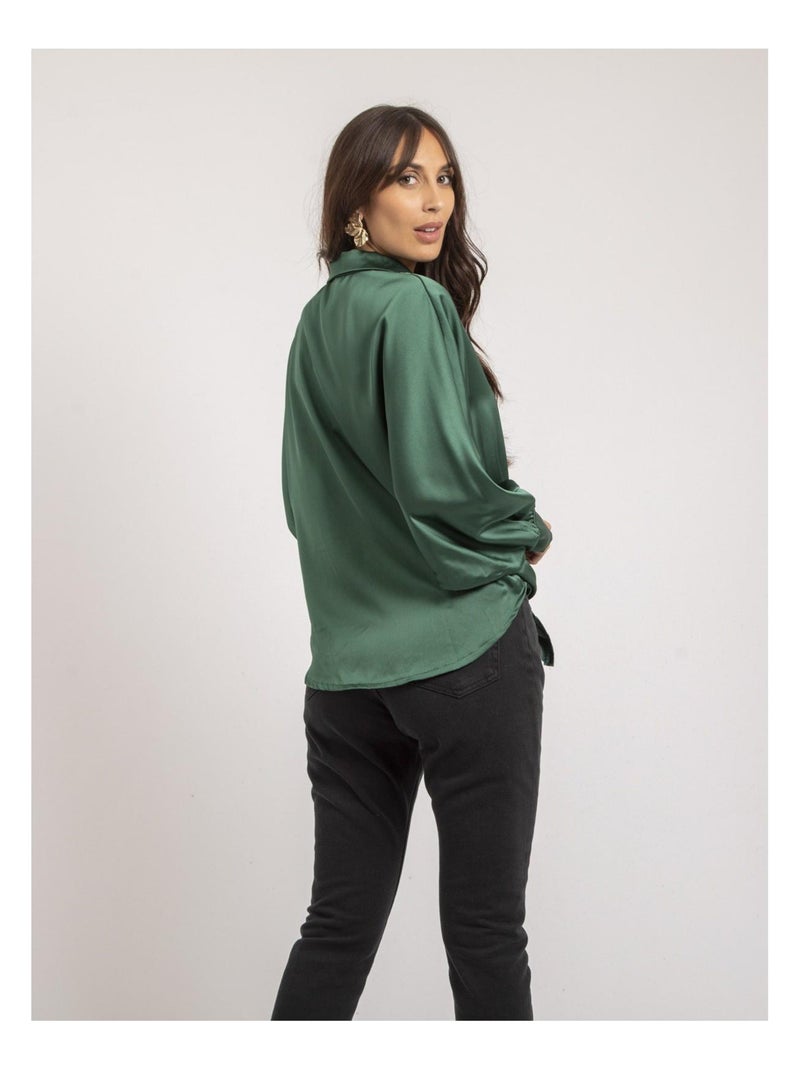 Chemise satin à nouer OBANA Vert forêt - Kiabi