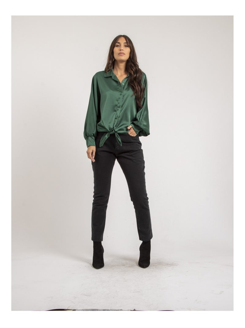 Chemise satin à nouer OBANA Vert forêt - Kiabi