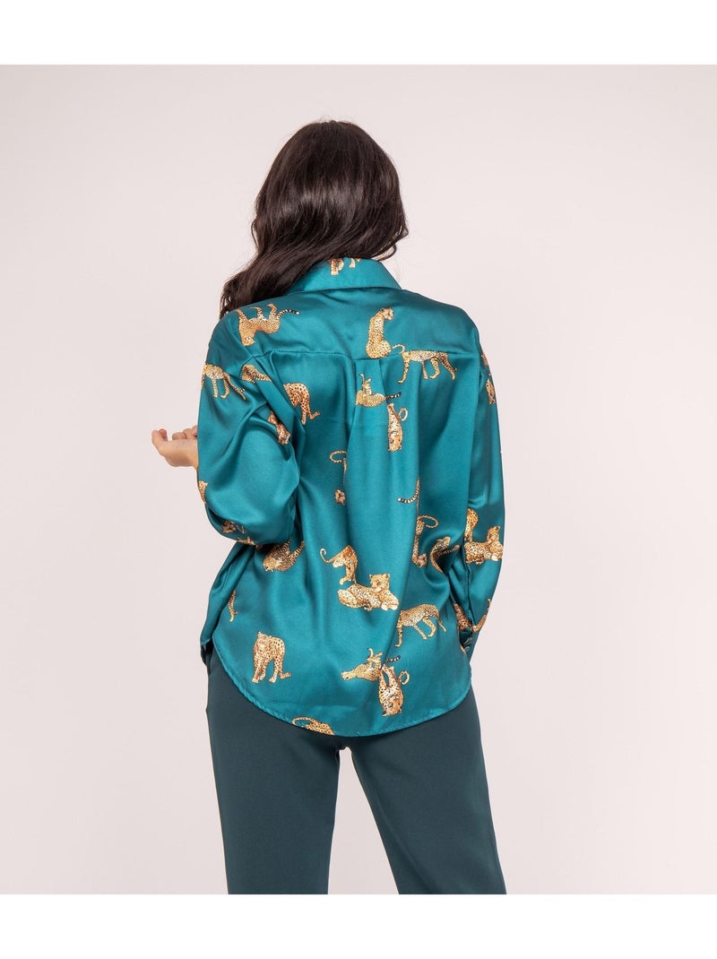 Chemise satin motifs ORACIO Vert - Kiabi