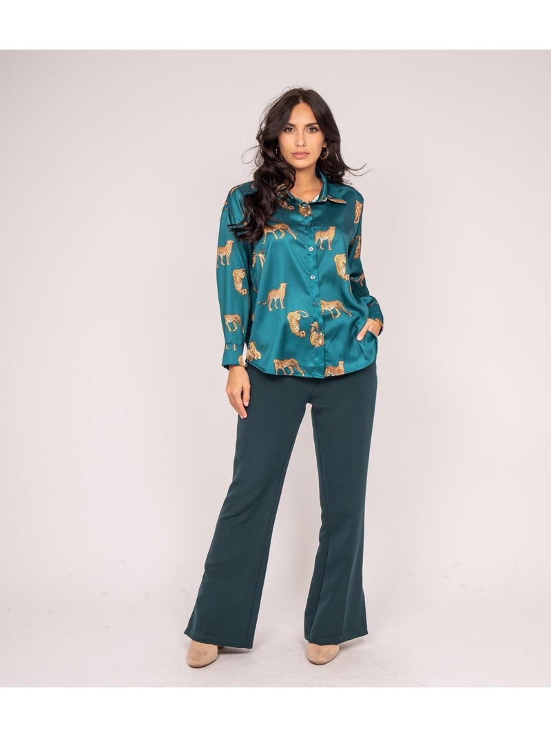 Chemise satin motifs ORACIO Vert - Kiabi