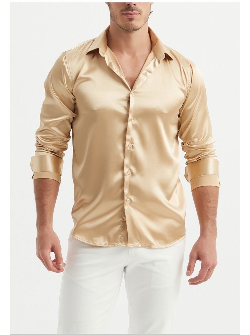Chemise Satiné Kebello Beige - Kiabi