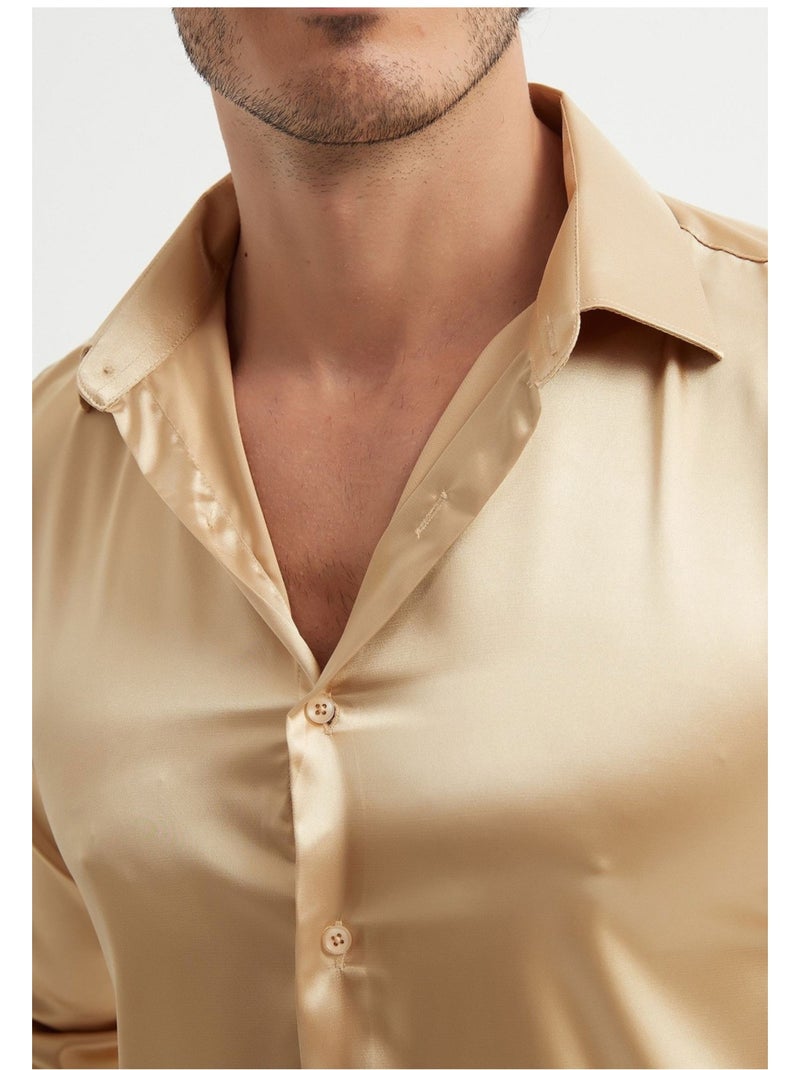 Chemise Satiné Kebello Beige - Kiabi