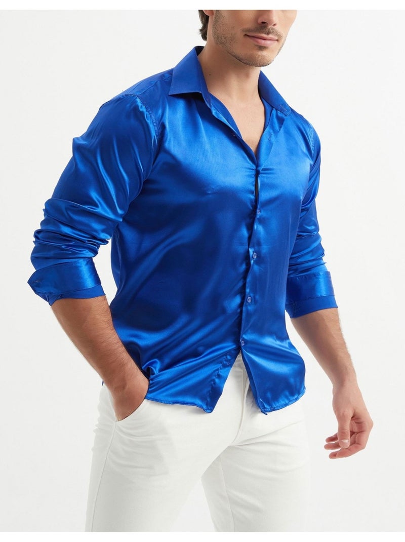 Chemise Satiné Kebello Bleu - Kiabi