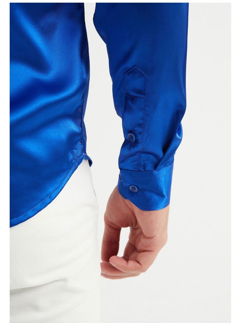 Chemise Satiné Kebello Bleu - Kiabi