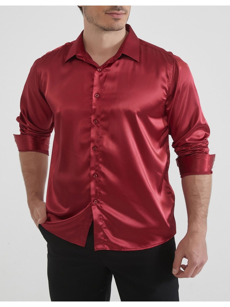 Chemise Satiné Kebello Bordeaux - Kiabi