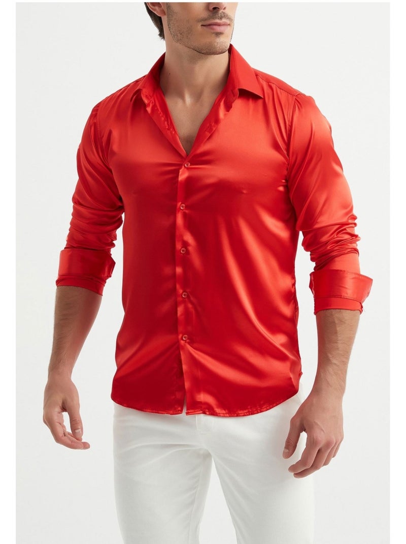 Chemise Satiné Kebello Rouge - Kiabi