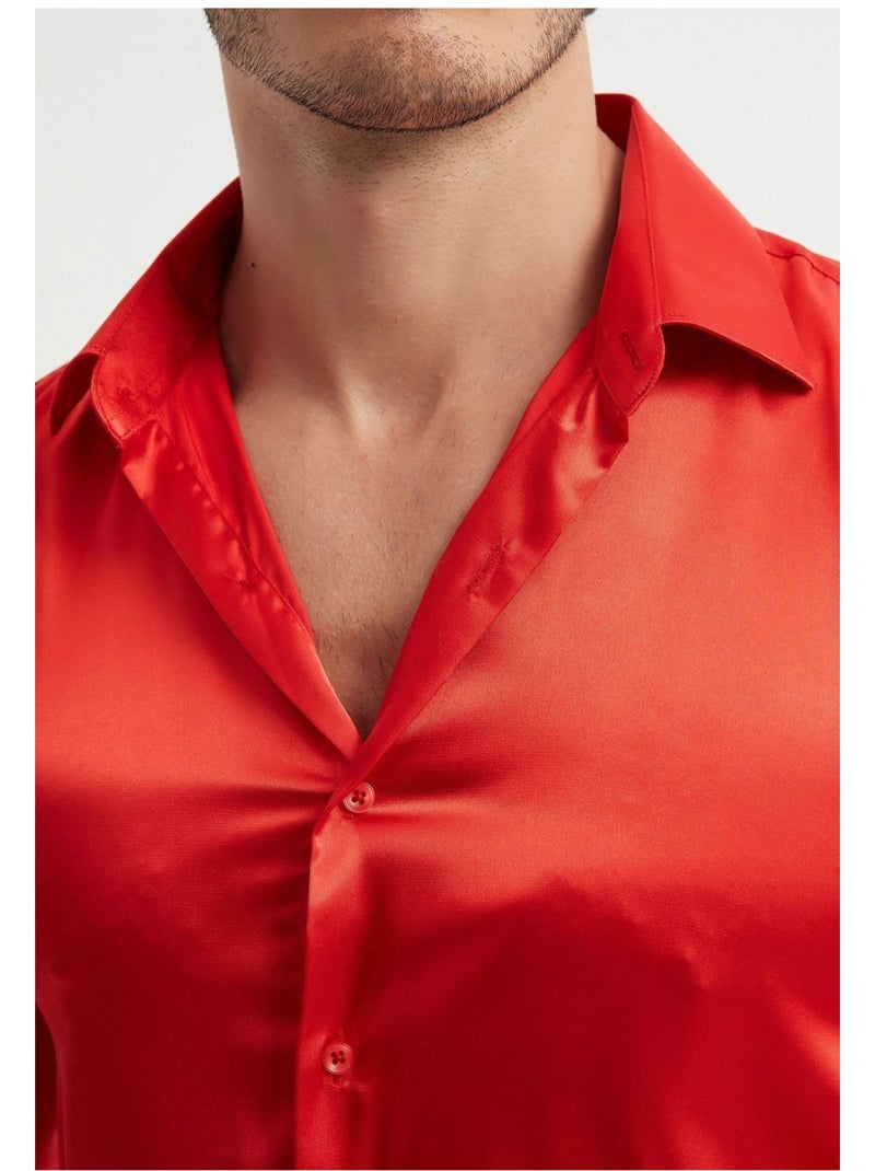 Chemise Satiné Kebello Rouge - Kiabi