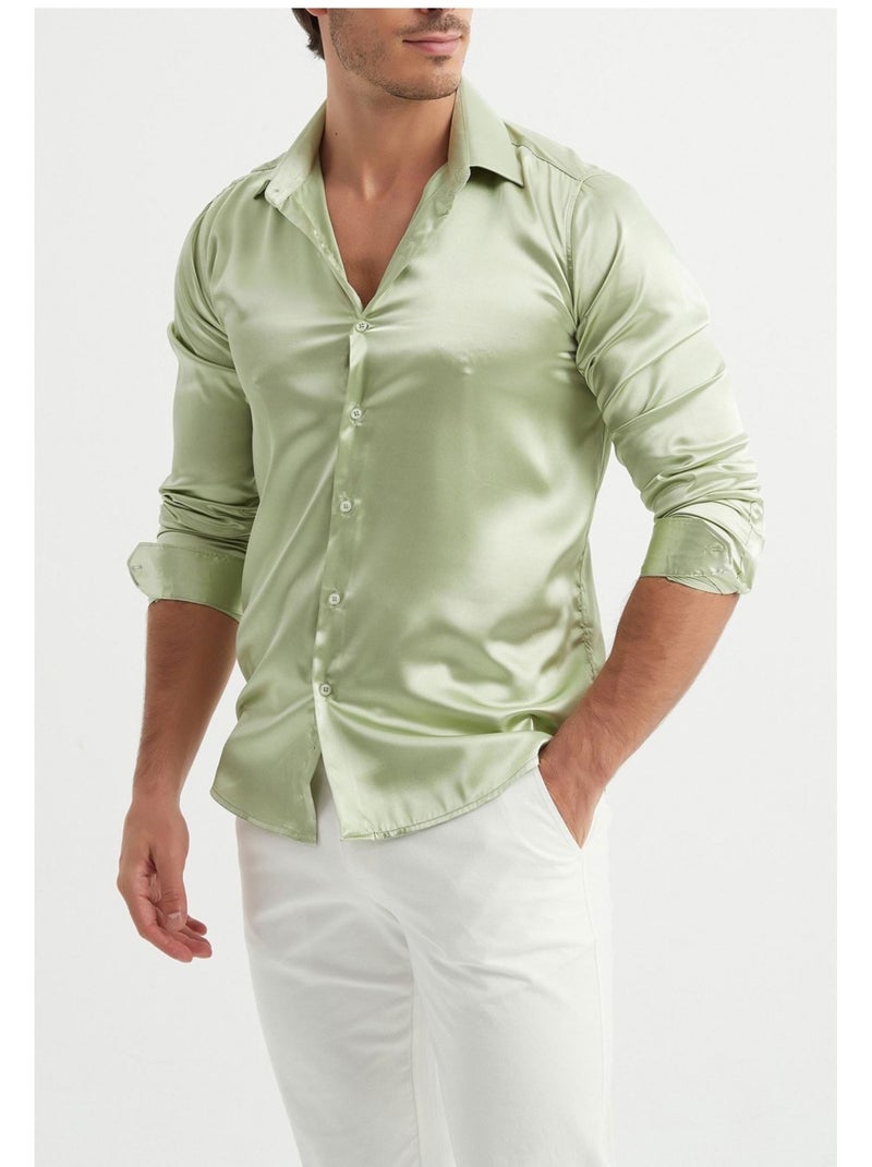 Chemise Satiné Kebello Vert - Kiabi