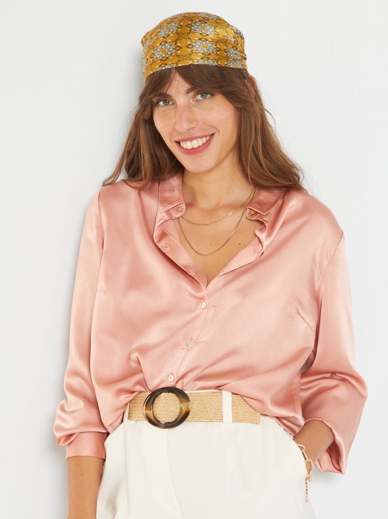 Chemise satinée col italien rose - Kiabi