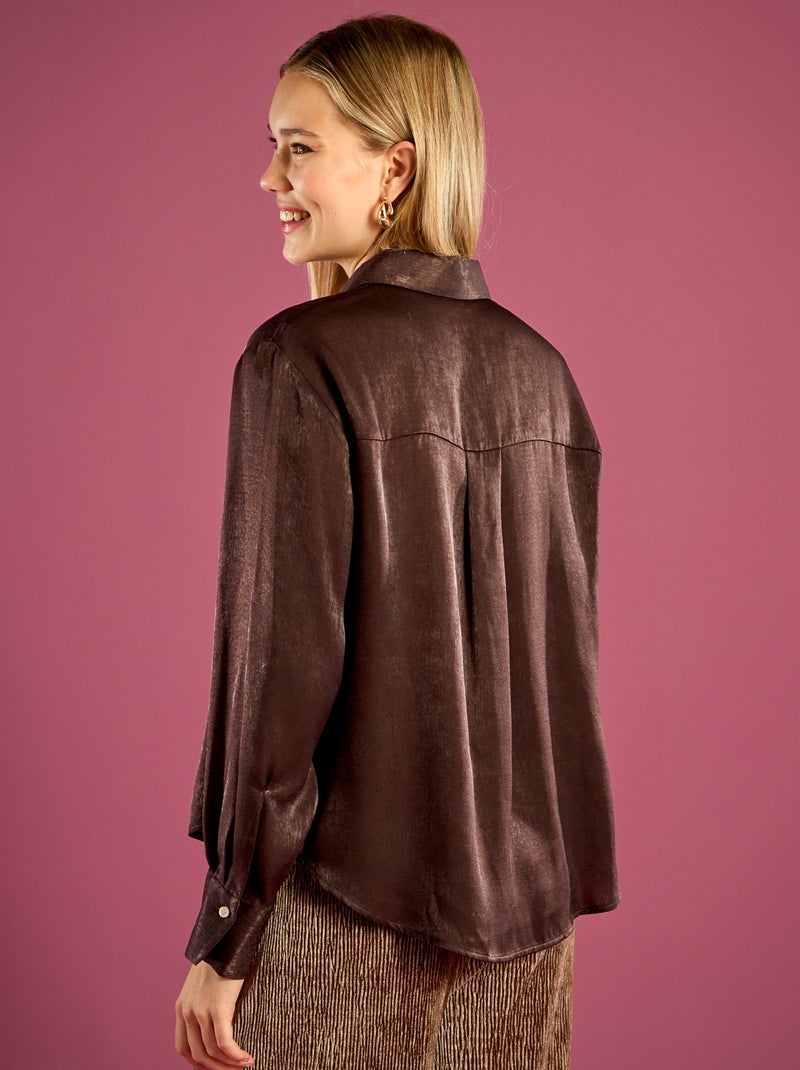 Chemise satinée coupe mi-longue unie Marron - Kiabi