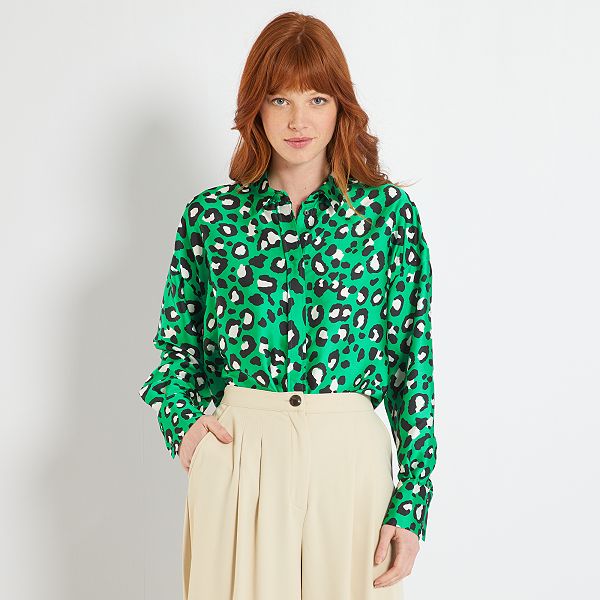 Chemise satinée imprimé 'léopard' null - Vert - Kiabi - 20,00€