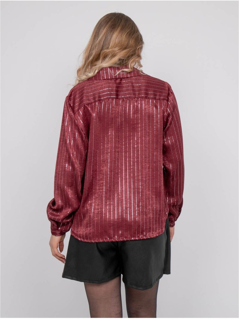 Chemise satinée rayures métallisées orona Bordeaux - Kiabi